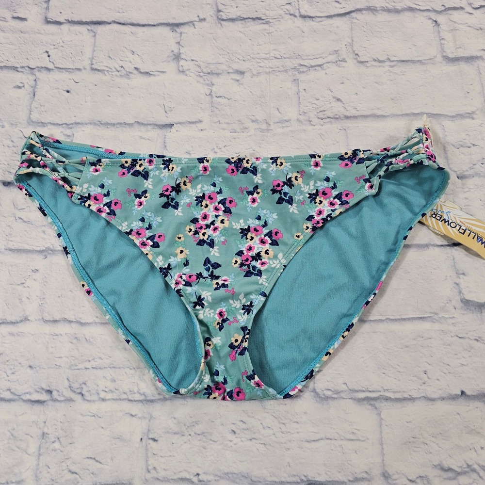 Wallflower Bikini Bottom Women XL Teal Floral Strappy Classic Coverage